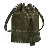 Crossbody Bag - Montana West Boot Stitch Fringe Drawstring