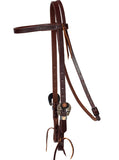 Browband Headstall - 3/4" Leather with Copper Clover & Silver Bar Buckles