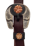 Browband Headstall - 3/4" Leather with Copper Clover & Silver Bar Buckles