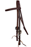 Browband Headstall - 3/4" Leather with Copper Dot 4-Leaf Clovers Buckles