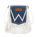 Crossbody Purse - Wrangler - Leather Fringe Denim Jean Pocket