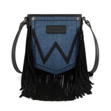 Crossbody Purse - Wrangler - Leather Fringe Denim Jean Pocket
