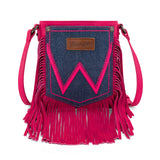 Crossbody Purse - Wrangler - Leather Fringe Denim Jean Pocket