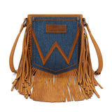 Crossbody Purse - Wrangler - Leather Fringe Denim Jean Pocket