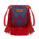 Crossbody Purse - Wrangler - Leather Fringe Denim Jean Pocket