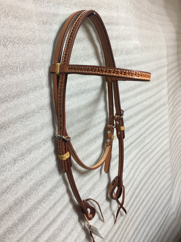 Browband Headstall - Running W Stamped Rawhide Detail hdst-132