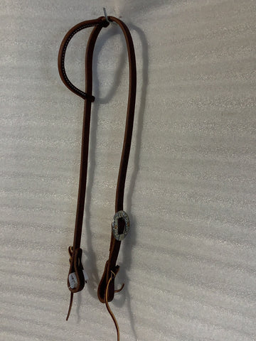 One Ear Headstall - Oiled Single  Floral Buckle HDST-454