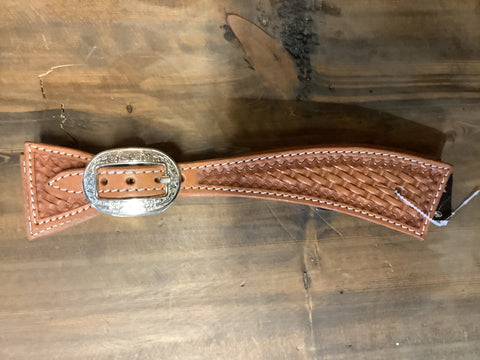 Light brown basket weave silver buckle spur straps Dry Mist Tack