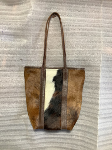 Tri-Colour Cowhide Bag with Leather Strap