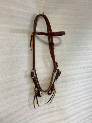 Browband Headstall - Double Buckle w Dotted Rosettes HDST-131